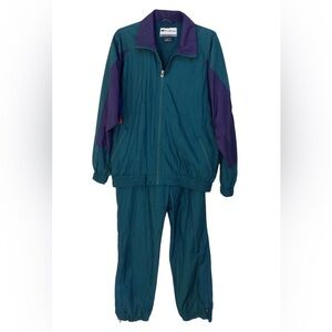 Vintage Champion Men’s Large Colorblock Windbreaker Zip Jacket & Pants Suit Set